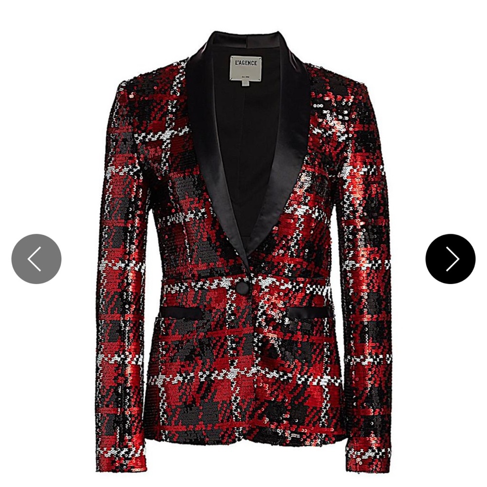 L'Agence Sequined Plaid Smoking Jacket Blazer NWT Size 2